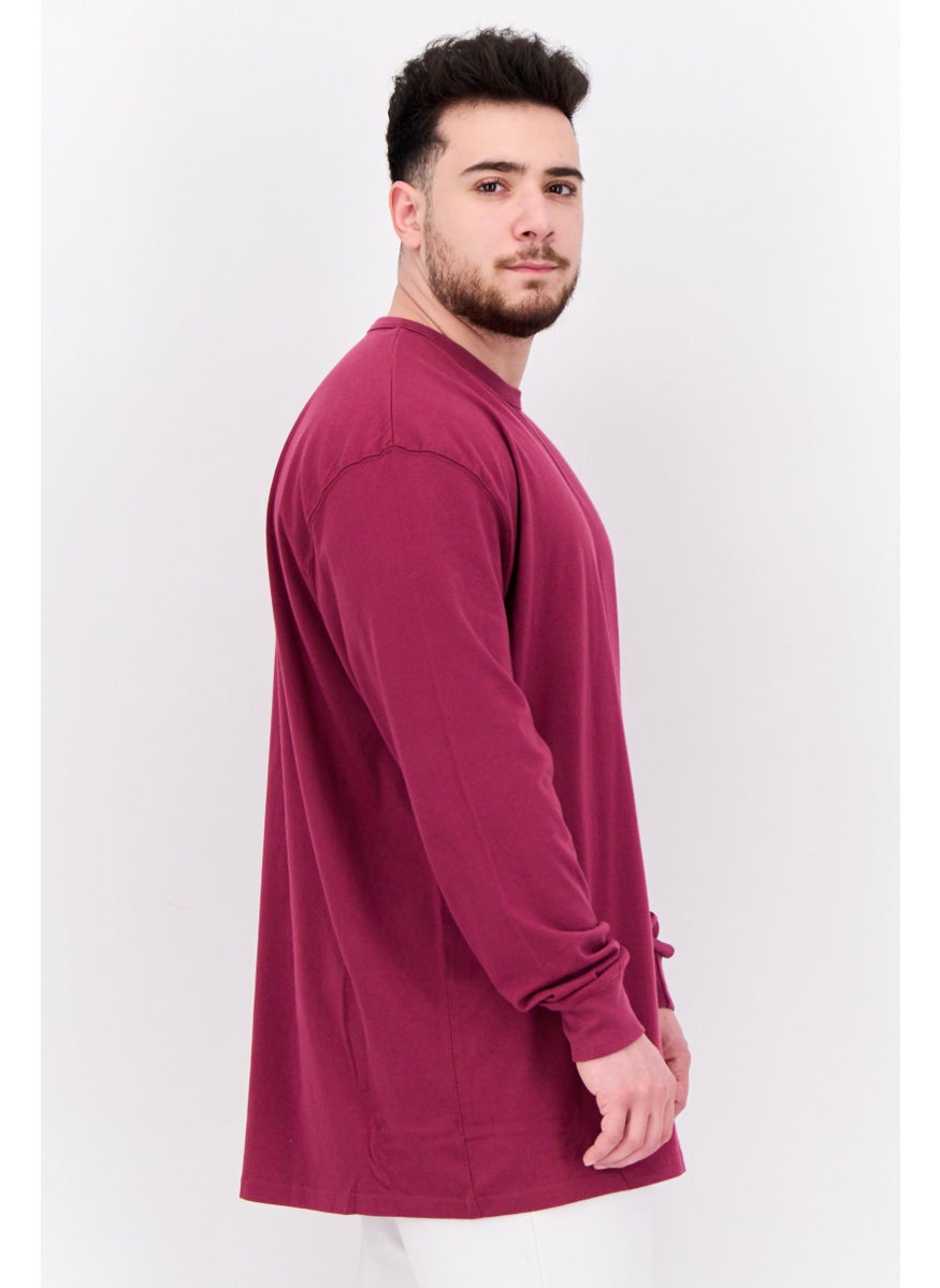 Men Sportswear Fit Brand Logo Long Sleeve Outdoor Sweatshirt, Burgundy