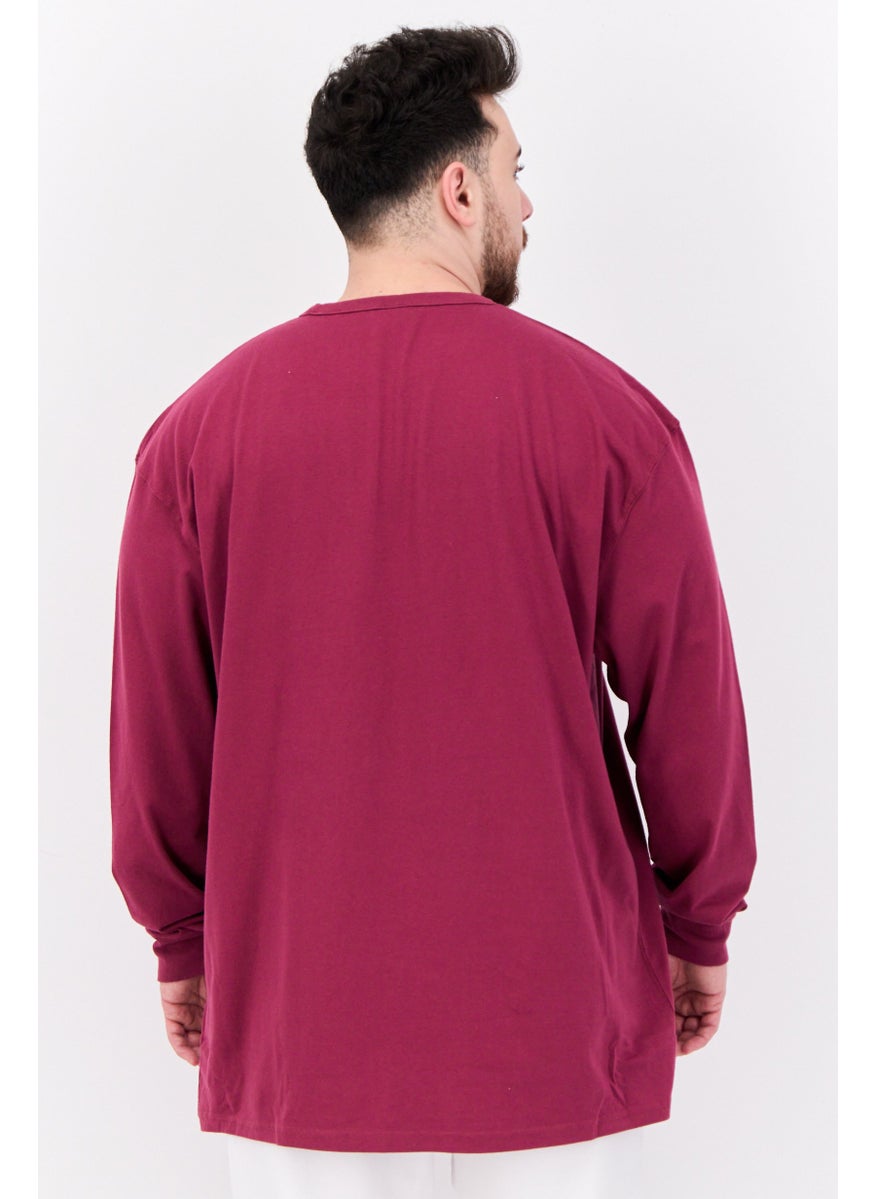 Men Sportswear Fit Brand Logo Long Sleeve Outdoor Sweatshirt, Burgundy