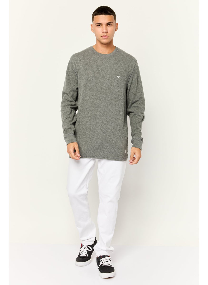 Men Crew Neck Embroidered Logo Long Sleeves Sweatshirt, Grey