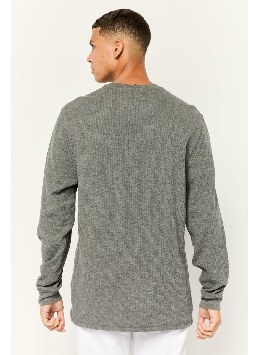 Men Crew Neck Embroidered Logo Long Sleeves Sweatshirt, Grey
