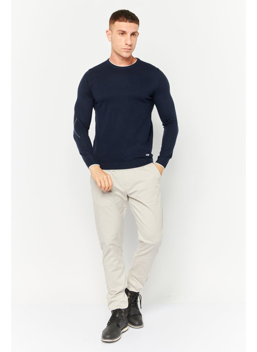 Men Crew Neck Textured Long Sleeves Sweatshirt, Navy