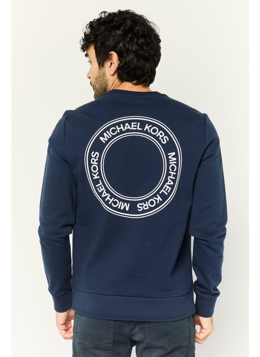 Men Crew Neck Brand Logo Long Sleeves Sweatshirt, Navy