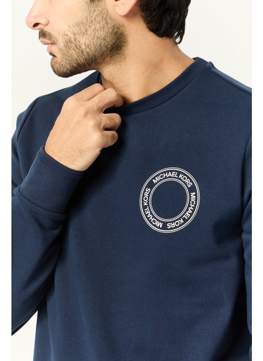 Men Crew Neck Brand Logo Long Sleeves Sweatshirt, Navy