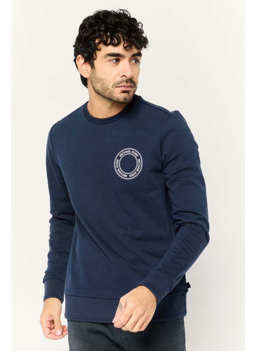 Men Crew Neck Brand Logo Long Sleeves Sweatshirt, Navy