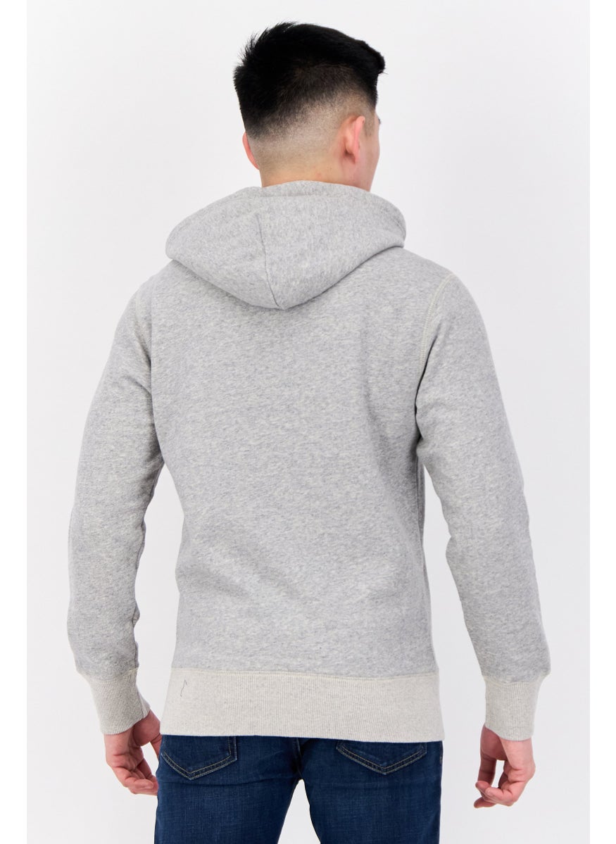 Men Brand Logo Long Sleeve Hoodie, Grey