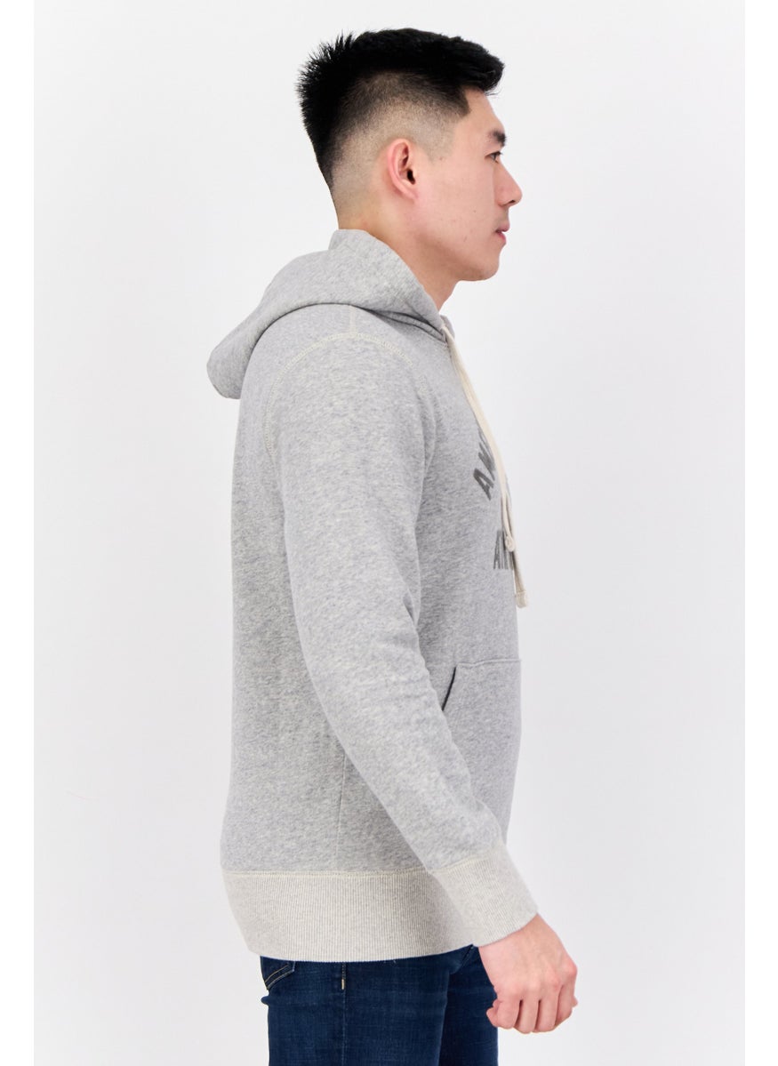 Men Brand Logo Long Sleeve Hoodie, Grey