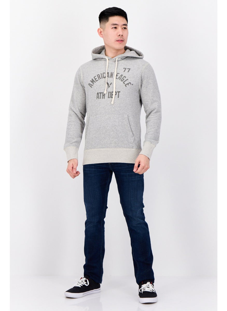 Men Brand Logo Long Sleeve Hoodie, Grey