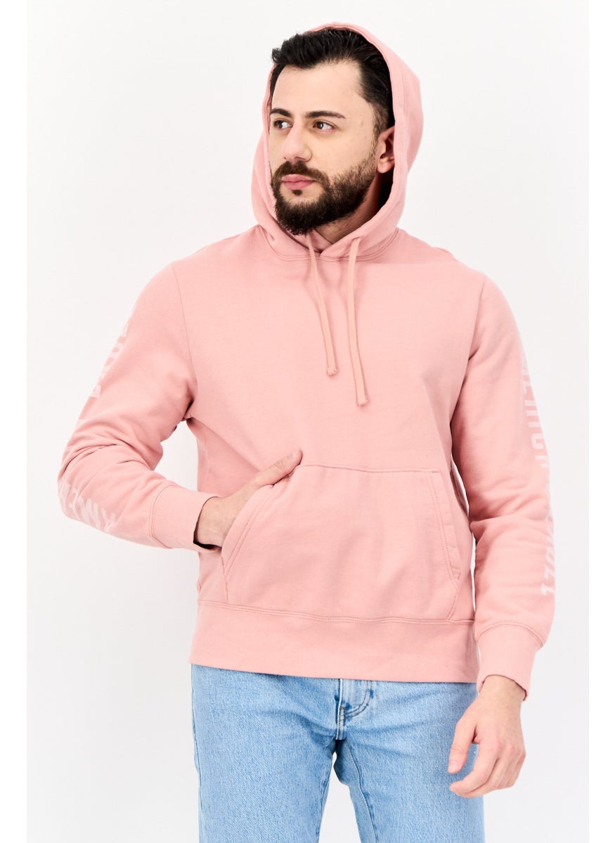 Men Graphic Print Long Sleeves Hoodie, Peach