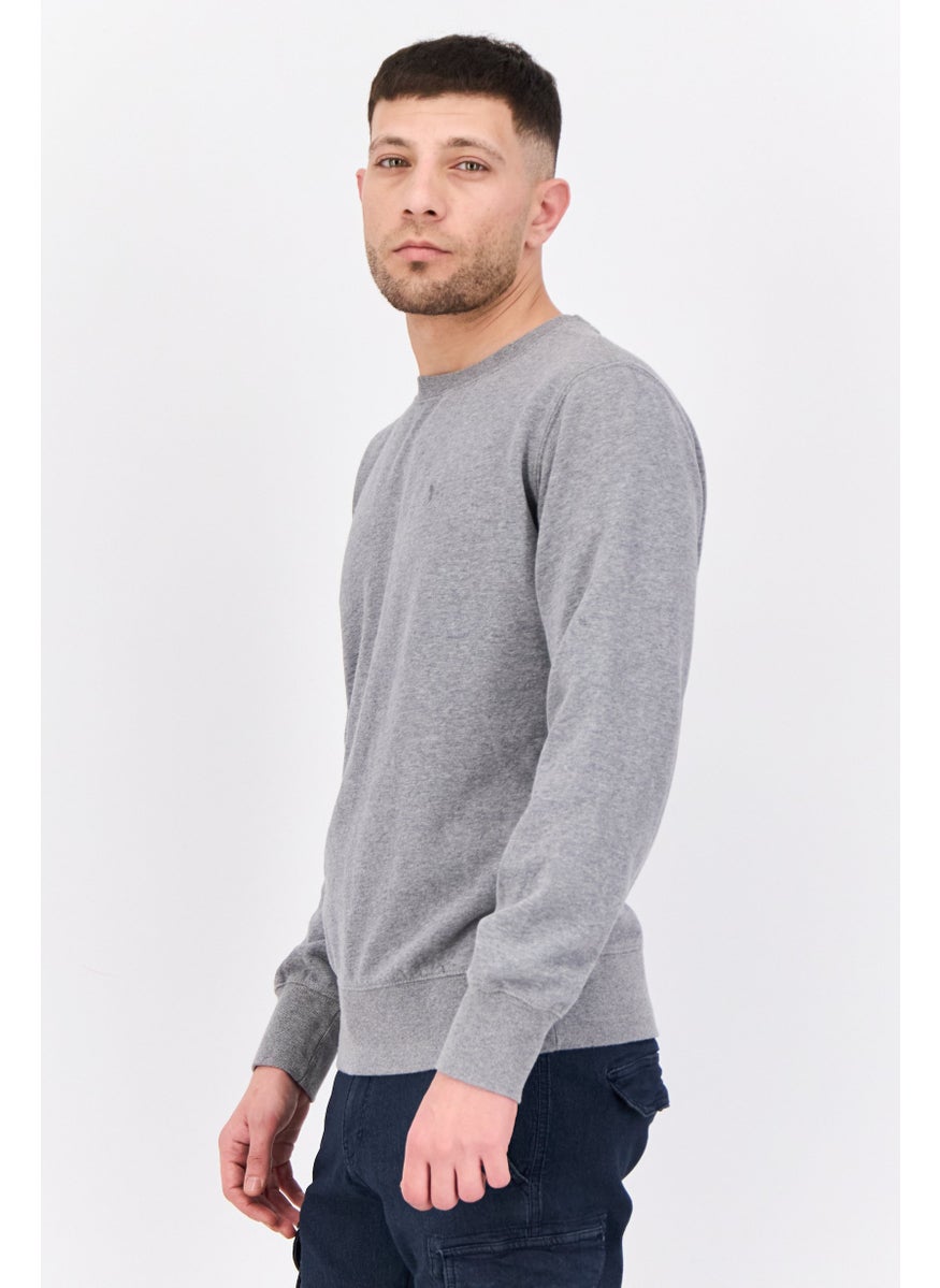 Men Crew Neck Embraided Logo Long Sleeves Sweatshirt, Grey