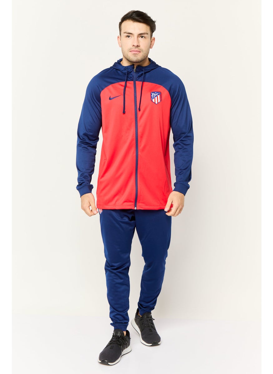 Men 2 Piece Sportswear Fit Long Sleeve Football Tracksuit, Red/Navy