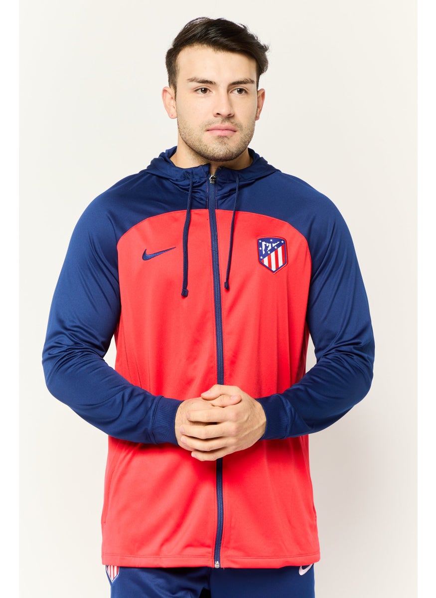 Men 2 Piece Sportswear Fit Long Sleeve Football Tracksuit, Red/Navy
