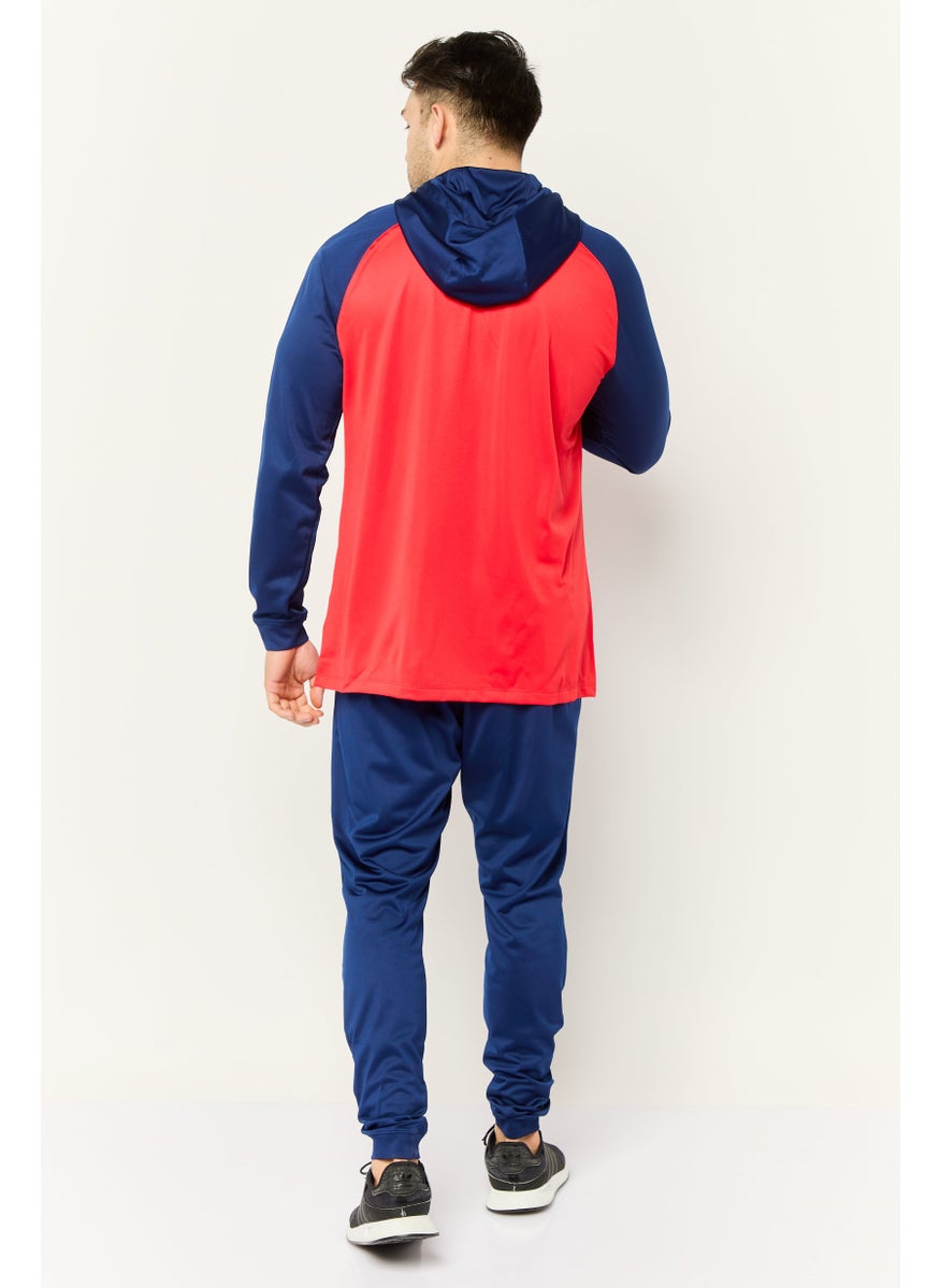 Men 2 Piece Sportswear Fit Long Sleeve Football Tracksuit, Red/Navy