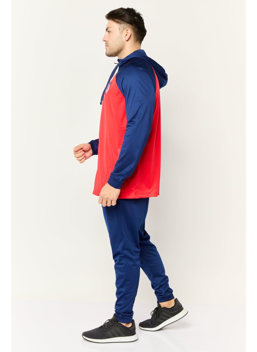 Men 2 Piece Sportswear Fit Long Sleeve Football Tracksuit, Red/Navy