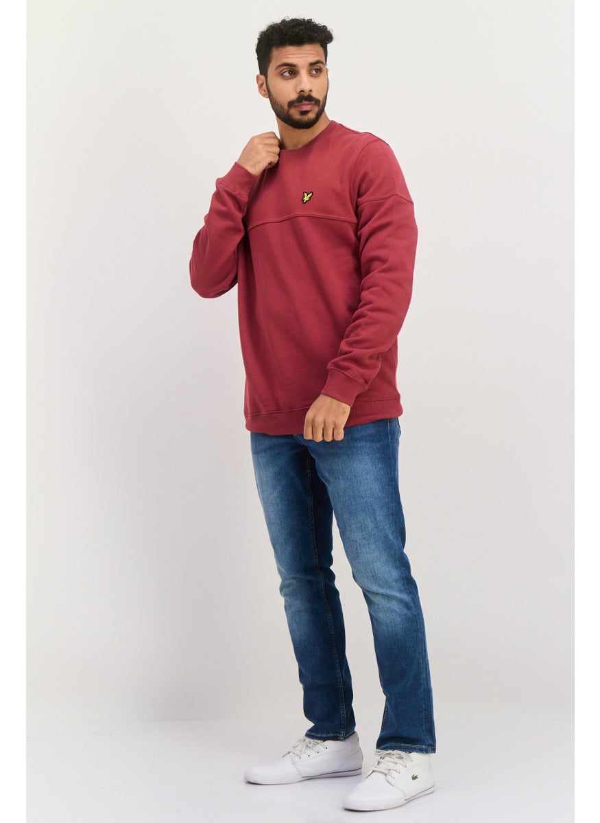 Men Crew Neck Brand Logo Sweatshirt, Maroon