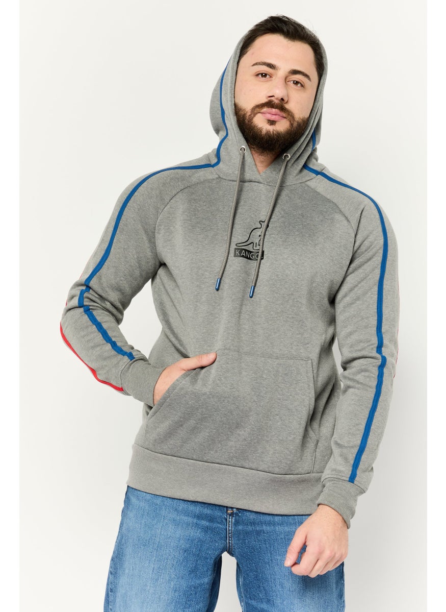 Men  Long Sleeves Brand Logo Hoodie, Grey