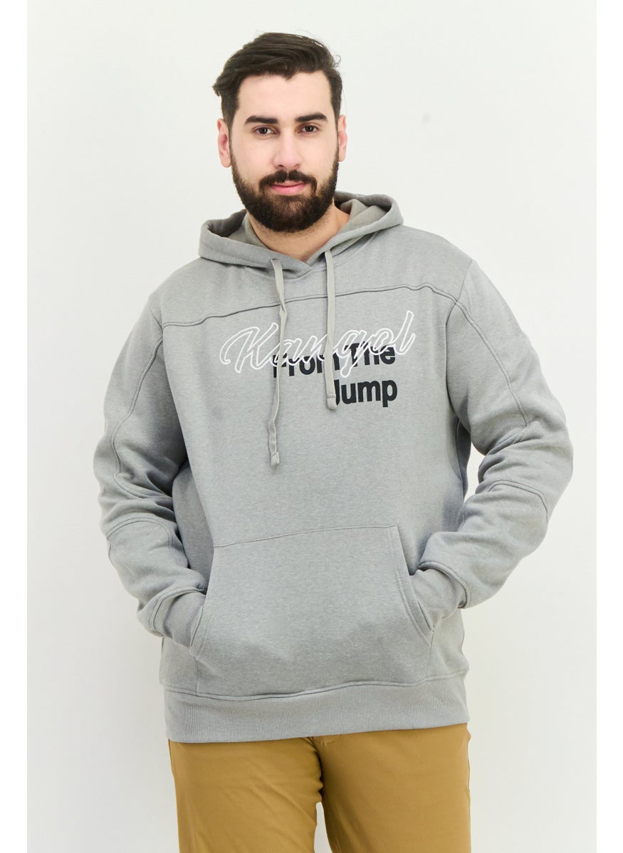 Men Hooded Embroidered Logo Long Sleeves Sweatshirt, Grey