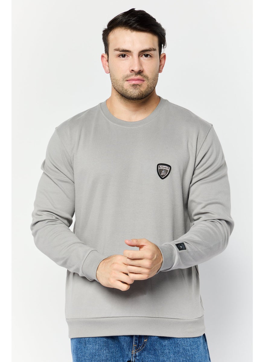 Men Crew Neck Brand Logo Sweatshirt, Grey