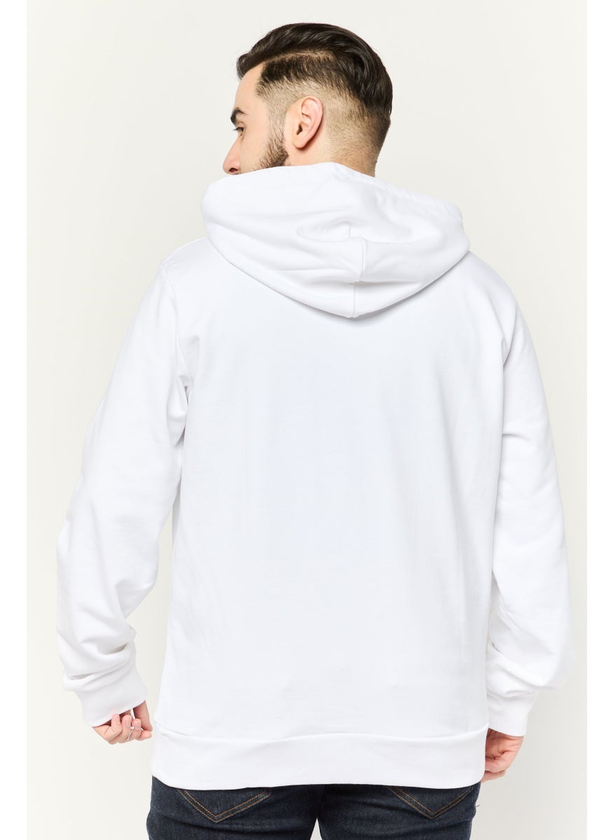 Men Hood With Drawstring Long Sleeve Brand Logo Sweatshirts, White