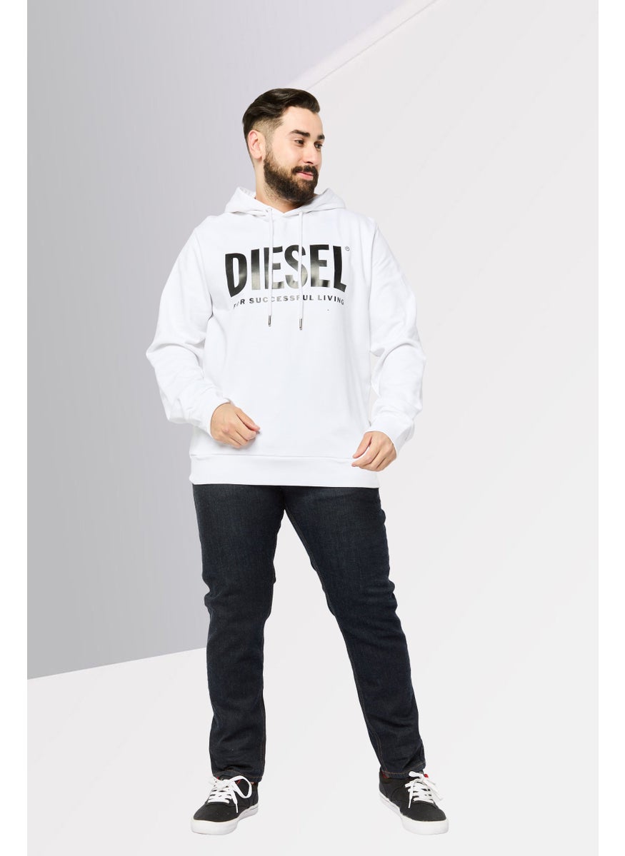 Men Hood With Drawstring Long Sleeve Brand Logo Sweatshirts, White