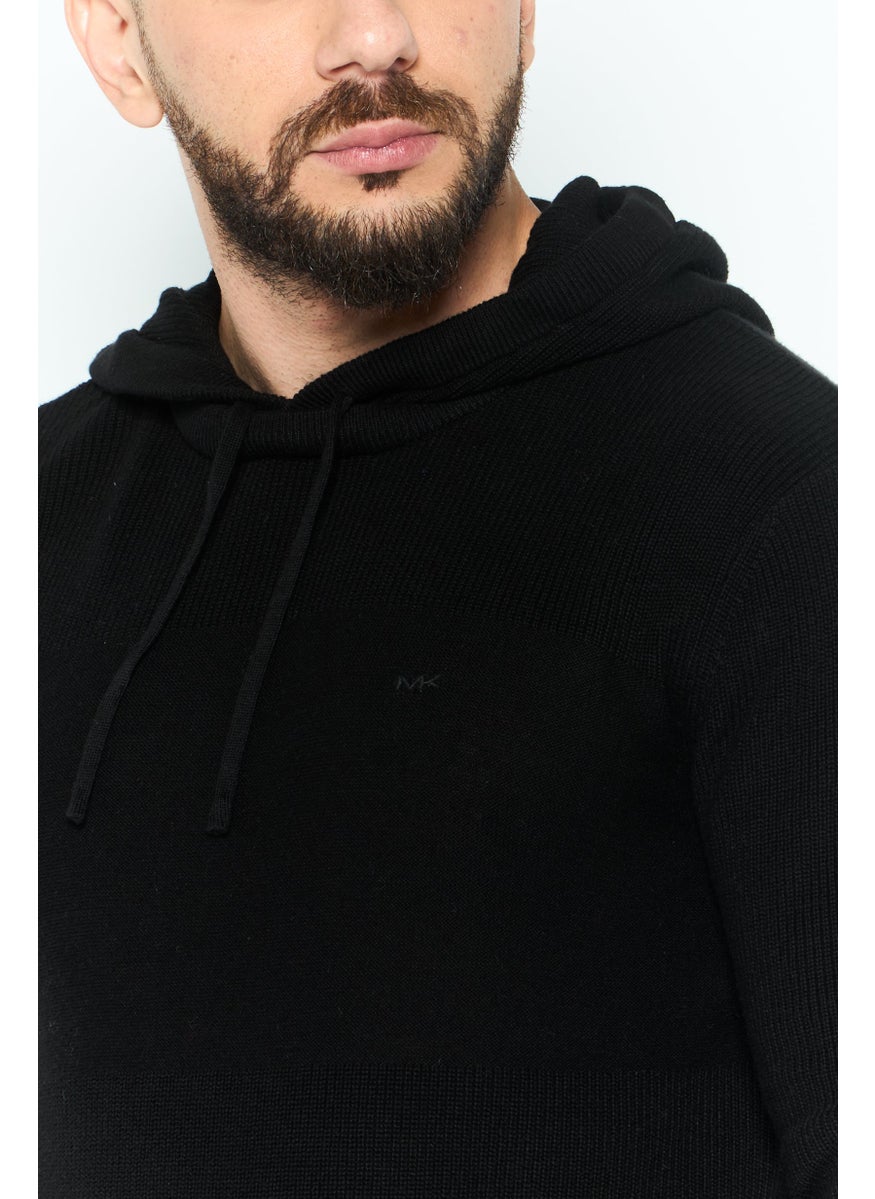 Men Hooded Embroidered Logo Sweater, Black