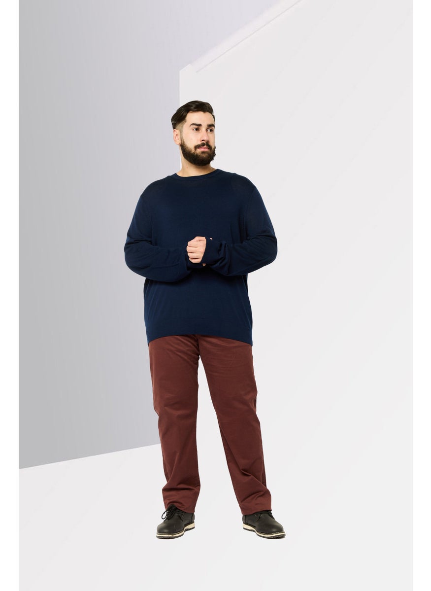 Men Crew Neck Knitted Sweater, Navy Blue