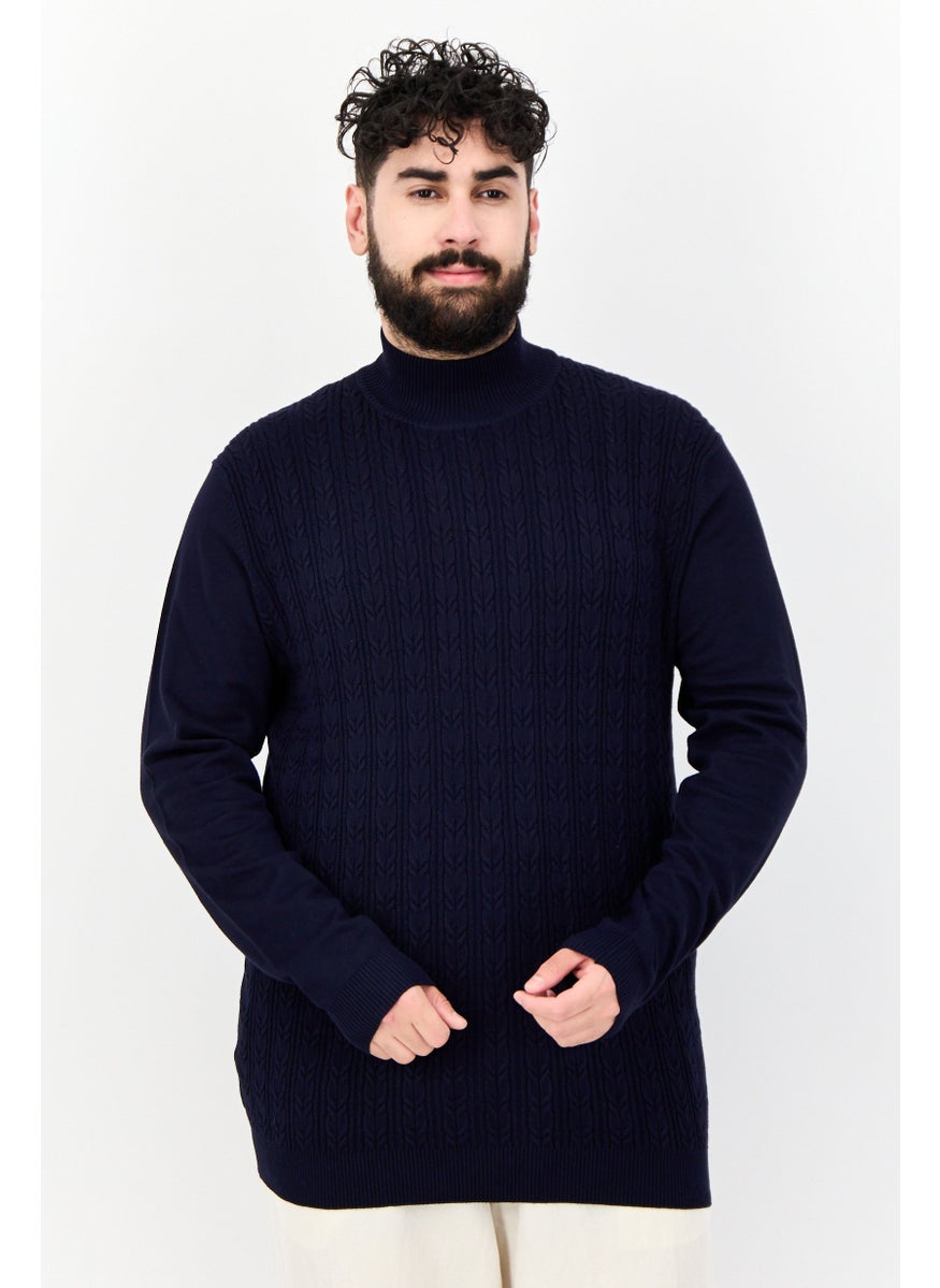 Men Mock Neck Long Sleeves Knitted Sweater, Navy