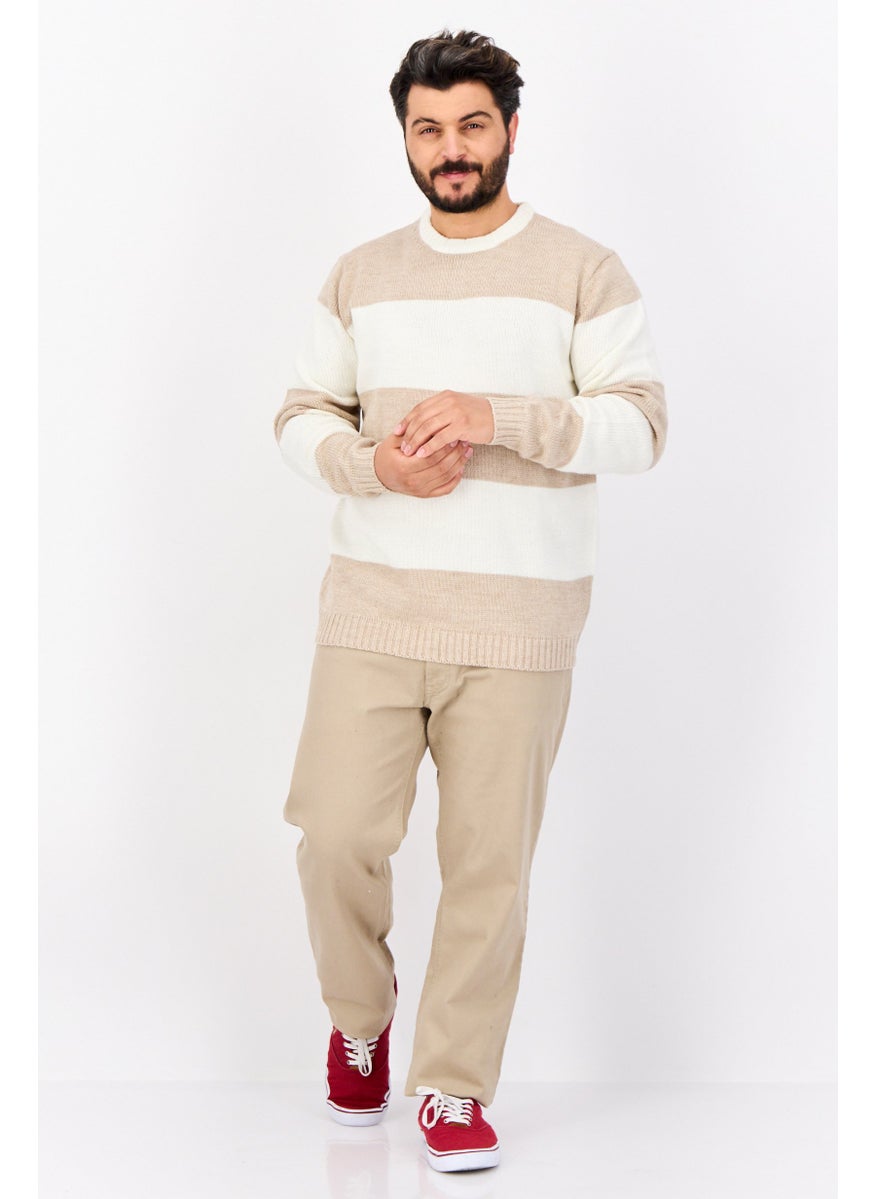 Men Crew Neck Long Sleeves  Stripe Sweater, Multicolor