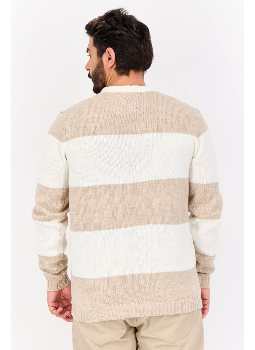 Men Crew Neck Long Sleeves  Stripe Sweater, Multicolor