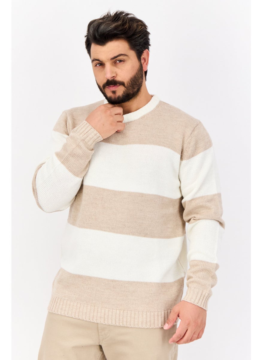Men Crew Neck Long Sleeves  Stripe Sweater, Multicolor