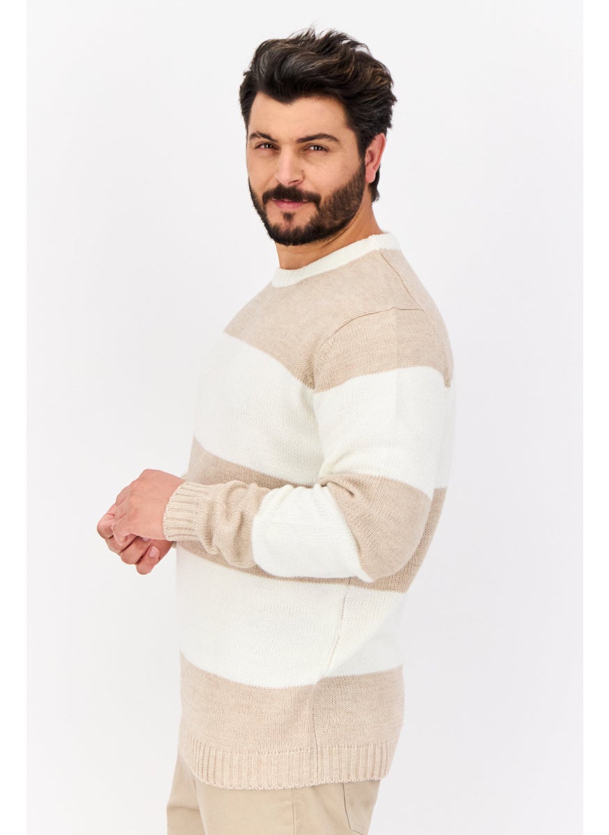 Men Crew Neck Long Sleeves  Stripe Sweater, Multicolor