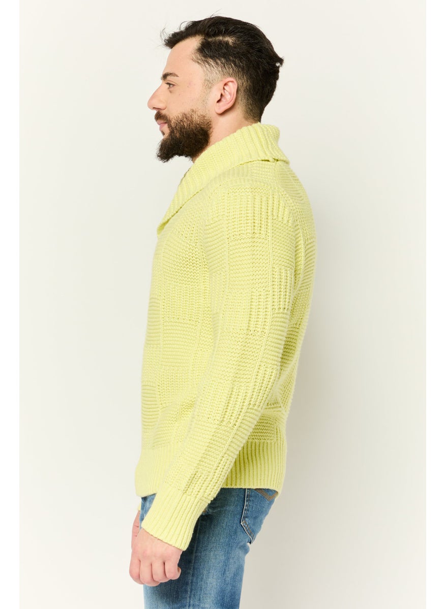 Men V-Neck Knitted Sweater, Yellow