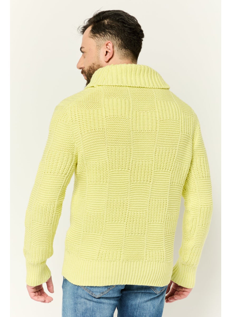Men V-Neck Knitted Sweater, Yellow