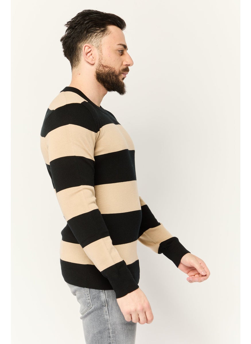 Men Crew Neck Yarn Dye Long Sleeve Seamless Sweater, Multicolor