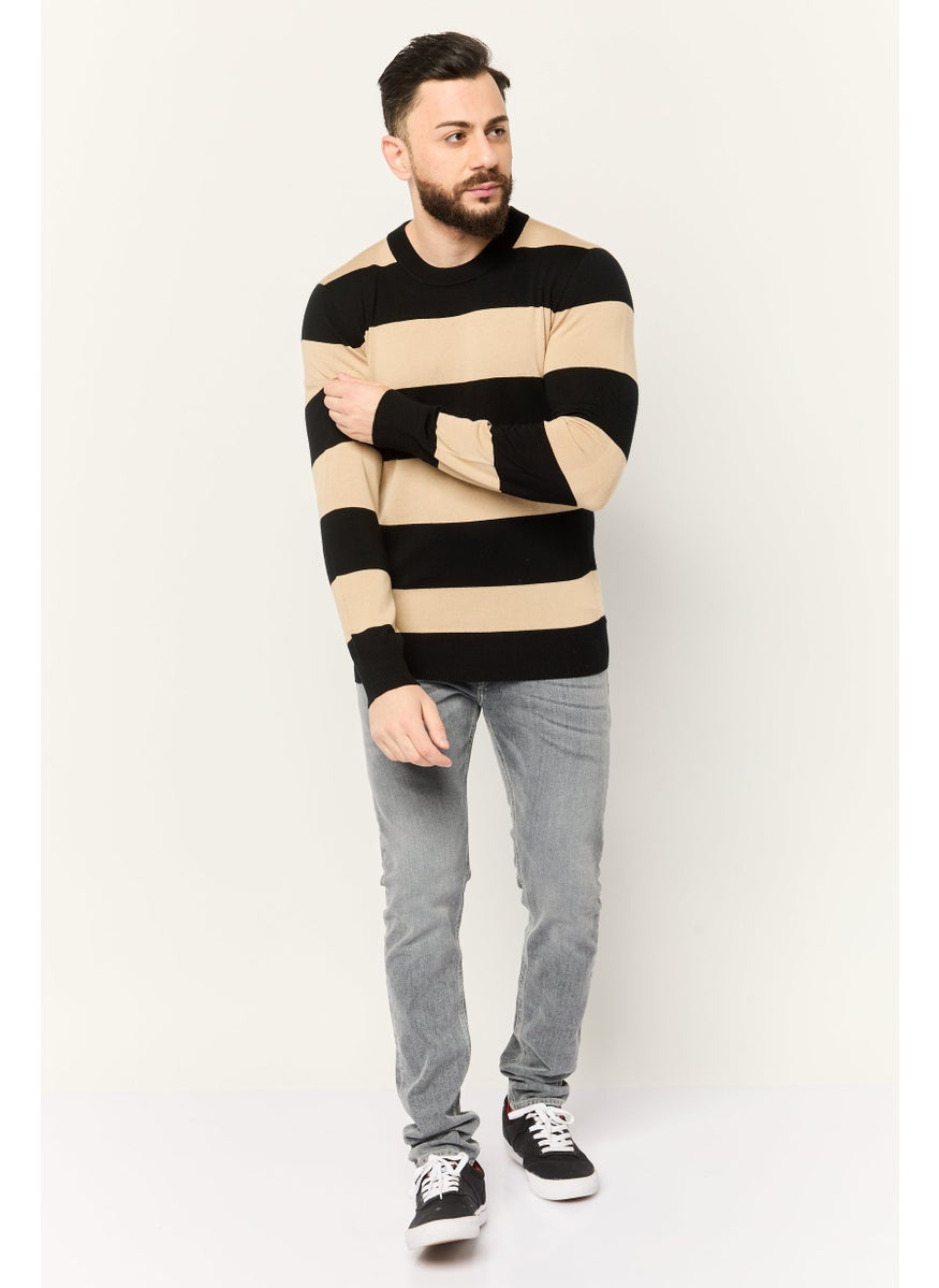 Men Crew Neck Yarn Dye Long Sleeve Seamless Sweater, Multicolor