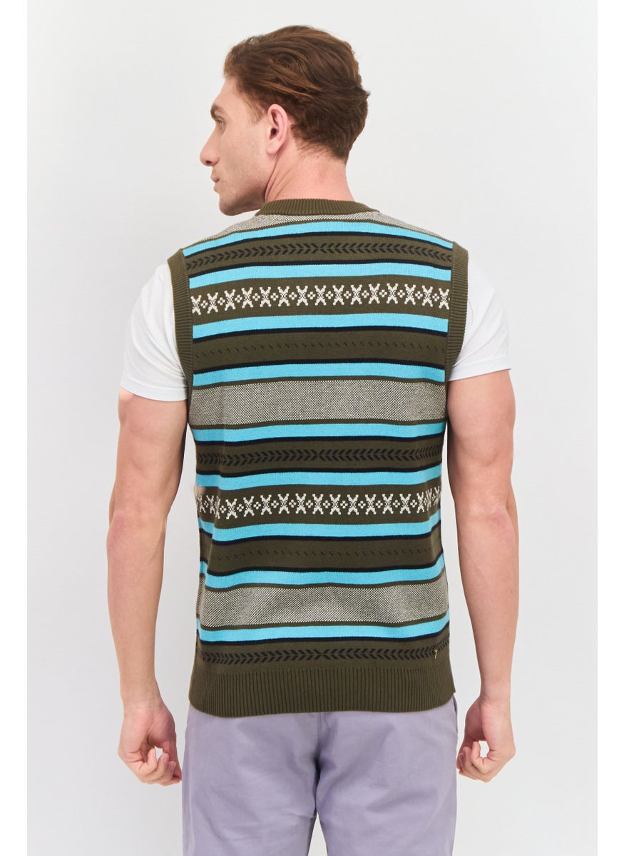 Men Crew Neck Knitted Long Sleeves Sweater Vest, Multicolor