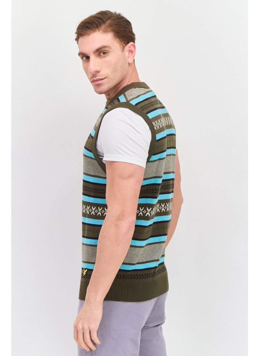 Men Crew Neck Knitted Long Sleeves Sweater Vest, Multicolor