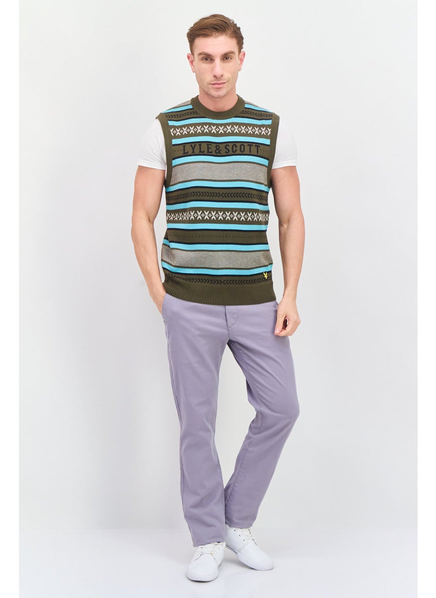 Men Crew Neck Knitted Long Sleeves Sweater Vest, Multicolor