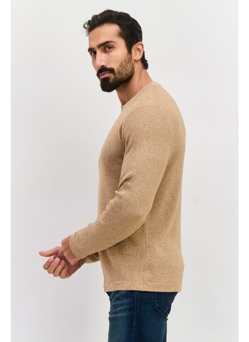 Selected Homme Men Crew Neck Long Sleeve Knitted Sweater, Dark Beige