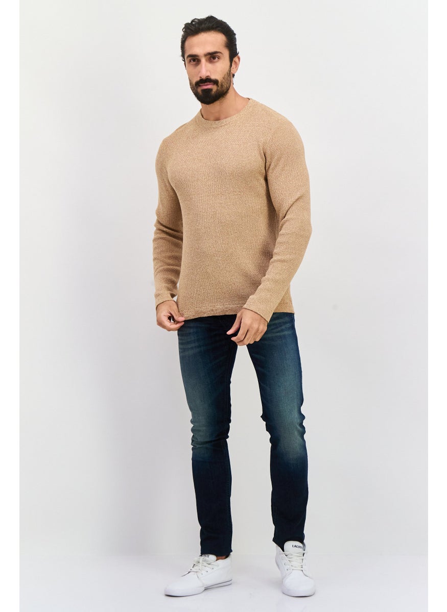 Selected Homme Men Crew Neck Long Sleeve Knitted Sweater, Dark Beige