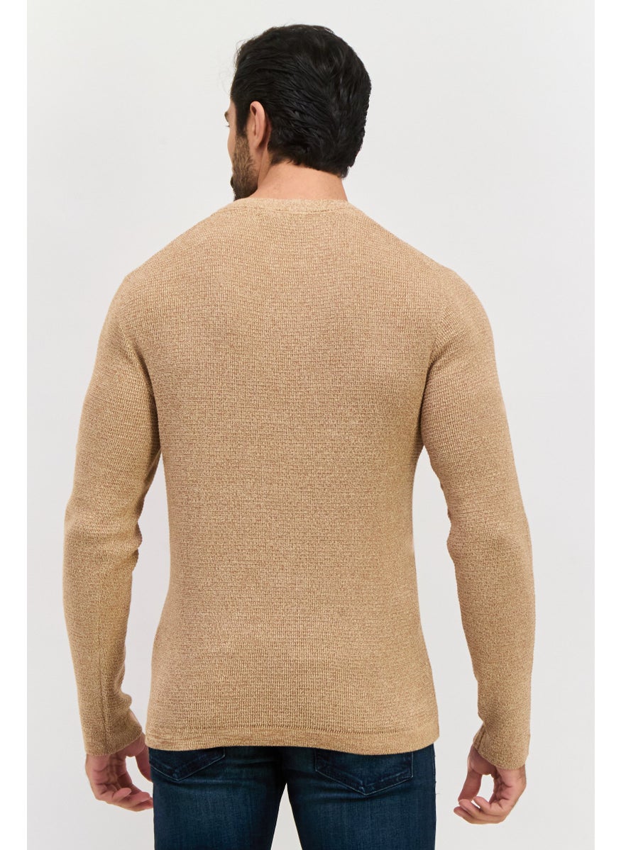 Selected Homme Men Crew Neck Long Sleeve Knitted Sweater, Dark Beige