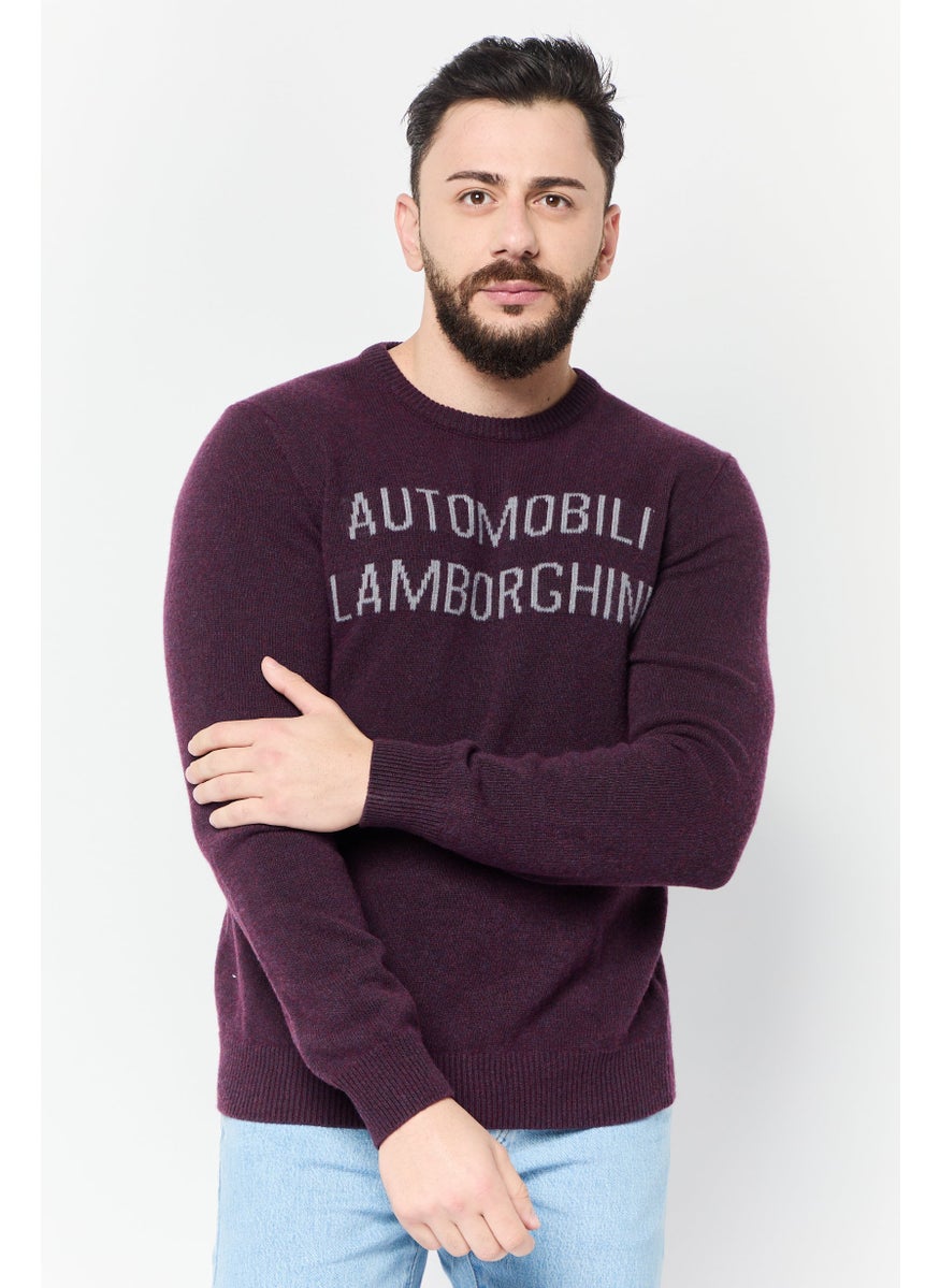 Men Ribbed Collar Knitted Sweater, Plum
