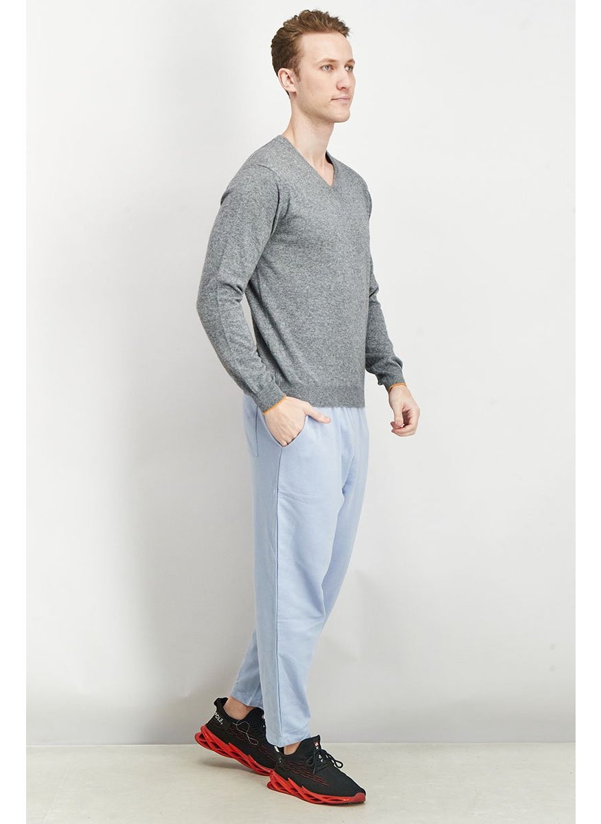 Men V-Neck Knitted Sweater, Grey