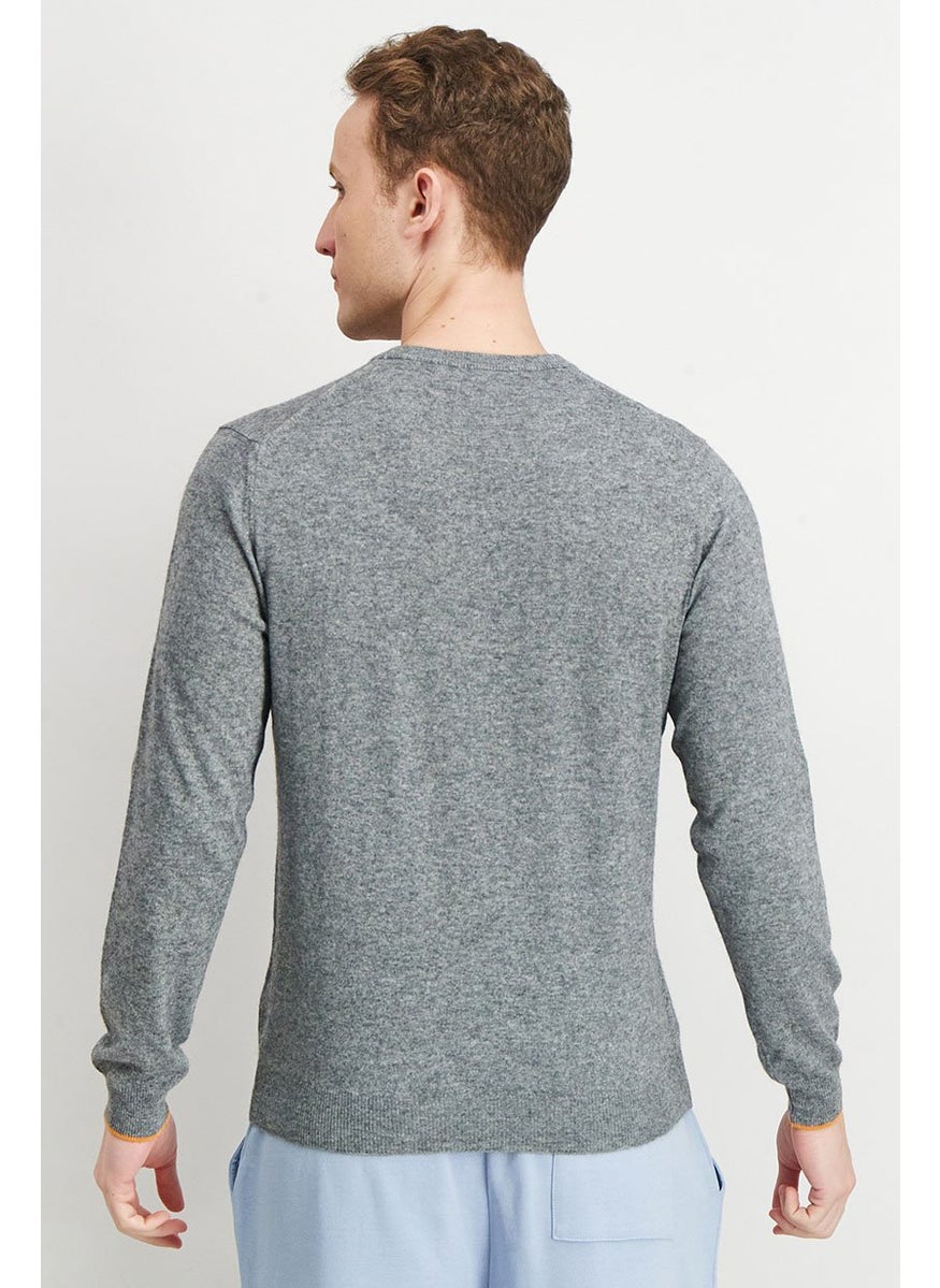 Men V-Neck Knitted Sweater, Grey