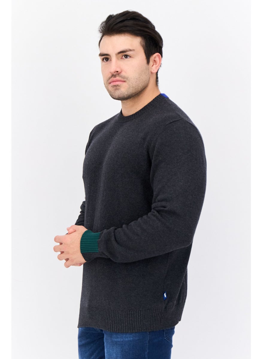 Men Crew Neck Knitted Sweaters, Dark Grey