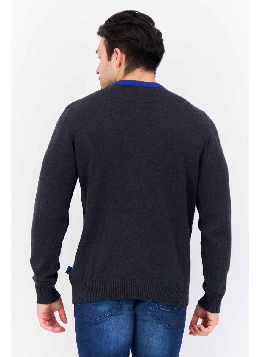 Men Crew Neck Knitted Sweaters, Dark Grey