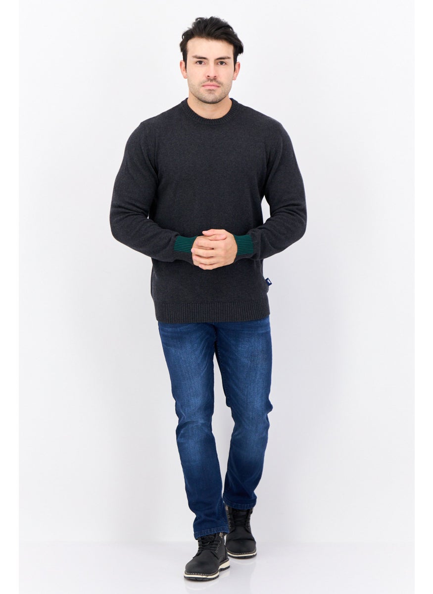 Men Crew Neck Knitted Sweaters, Dark Grey