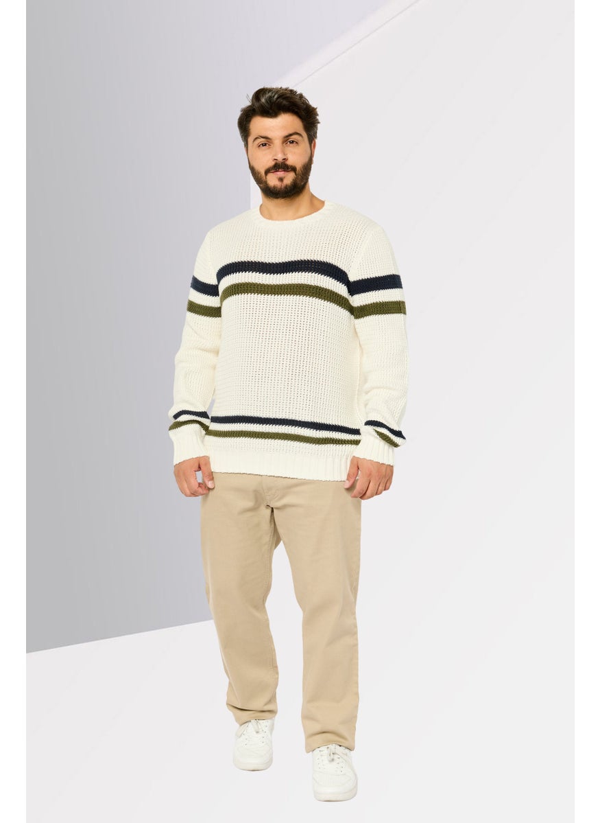 Men Crew Neck Knitted Sweater, Multicolor