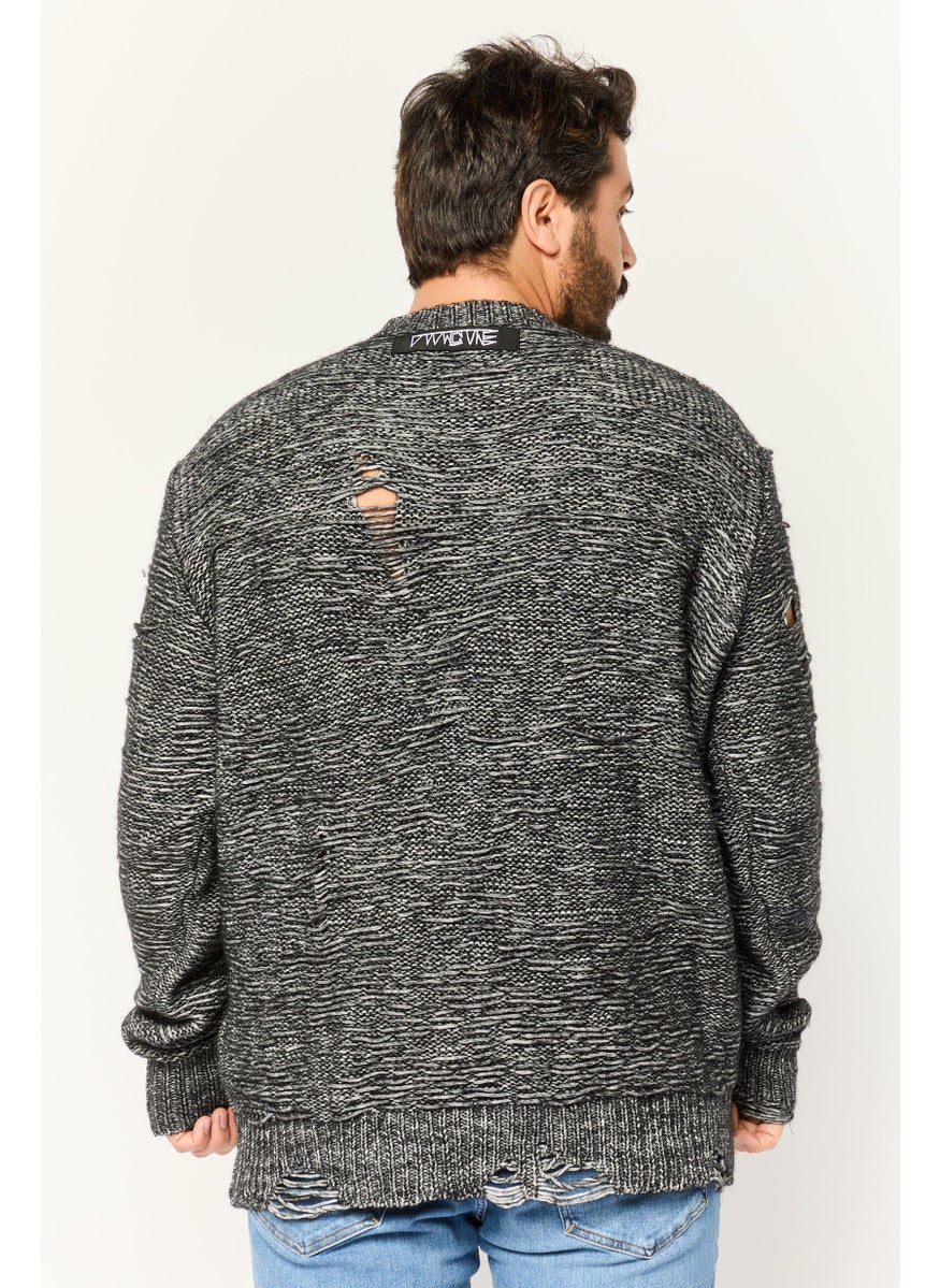 Men Crew Neck Knitted Sweaters, Black