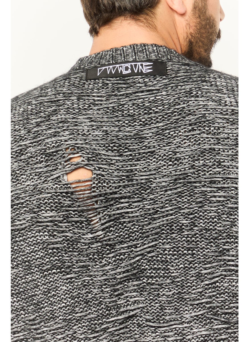 Men Crew Neck Knitted Sweaters, Black