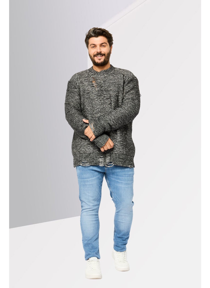 Men Crew Neck Knitted Sweaters, Black